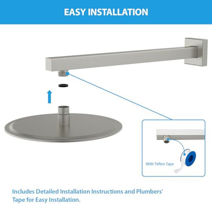 Lordear Wall Mounted Shower Arm, 20 Inch Shower Pipe with Flange, 1/2 NPT Square Shower Stem for Shower Head, Brushed Nickel - color: Brushed Nickel