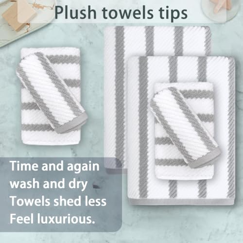 VOOVA & MOVAS 6PC Towel Set, 100% Cotton, Gray Beige | 2 Large Bath Towels 30x56 In, 2 Hand Towels 18x28 In, 2 Washcloths 13x13 In, Quick Dry, Thick, Soft, College Dorm Towels - color: Gray + White, size: 6 PC Bathroom Towel Set