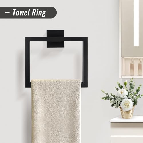 YACVCL Black Towel Bar Set 5-Piece Bathroom Hardware Accessories Set,SUS304 Stainless Steel Towel Rack Set,23.6 Inch Towel Bar,Toilet Paper Holder,Towel Ring and Towel Hooks,Wall Mounted - color: Matte Black, size: 5 Pieces