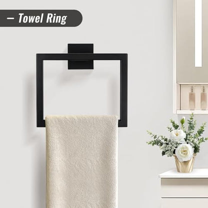 YACVCL Black Towel Bar Set 5-Piece Bathroom Hardware Accessories Set,SUS304 Stainless Steel Towel Rack Set,23.6 Inch Towel Bar,Toilet Paper Holder,Towel Ring and Towel Hooks,Wall Mounted - color: Matte Black, size: 5 Pieces