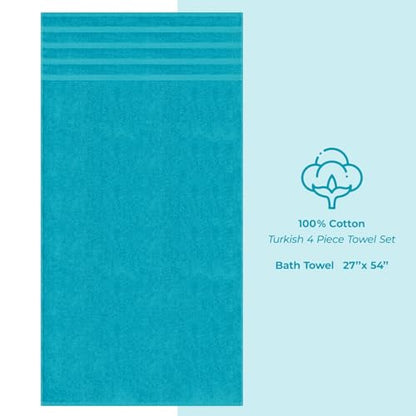 American Soft Linen 100% Cotton Luxury Turkish Towels, 4 PC Bath Towel Set | Soft Absorbent Quick Dry OEKO Tex Standard 100 Certificated Durable Machine Washable Premium Hotel Quality - color: Aqua Blue, size: 27"x54"