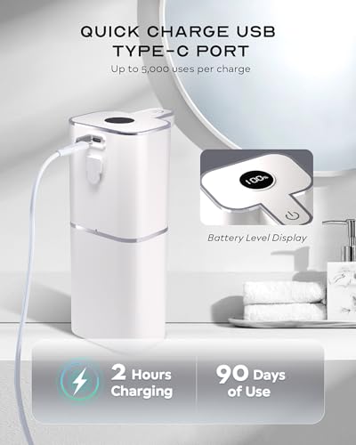 Automatic Soap Dispenser Touchless, 6-Level Adjustable,13.5oz/400ml Rechargeabled Wall Mounted Smart for Bathroom and Kitchen Dish Soap,White - size: Liquid
