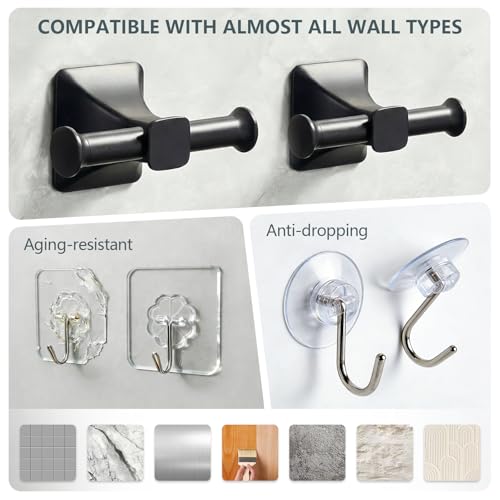 Towel Hooks for Bathrooms,Matte Black Towel Hook Kitchen Bathroom Double Towels Racks,Heavy Duty Stainless Steel Coat Wall Mount Hook,Double Robe Hooks for Clothes, Towels,caps,2Pack - color: Black