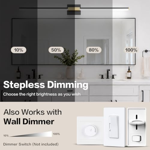 SOLFART Bathroom Lighting Fixtures Over Mirror 48 Inch: Black and Gold Dimmable Vanity Light, Built-in Dimmer, Thickened Aluminum Body, 360 Degree Rotation, ETL IP44 - color: Black Gold-6000K, 5-Step Brightness Control, size: 48 inch