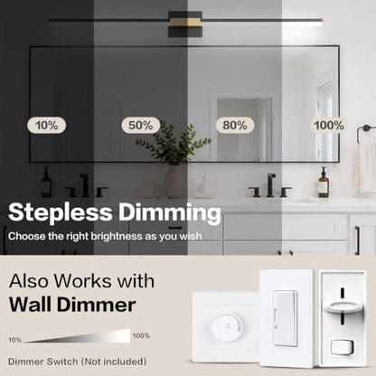 SOLFART Bathroom Lighting Fixtures Over Mirror 48 Inch: Black and Gold Dimmable Vanity Light, Built-in Dimmer, Thickened Aluminum Body, 360 Degree Rotation, ETL IP44 - color: Black Gold-6000K, 5-Step Brightness Control, size: 48 inch