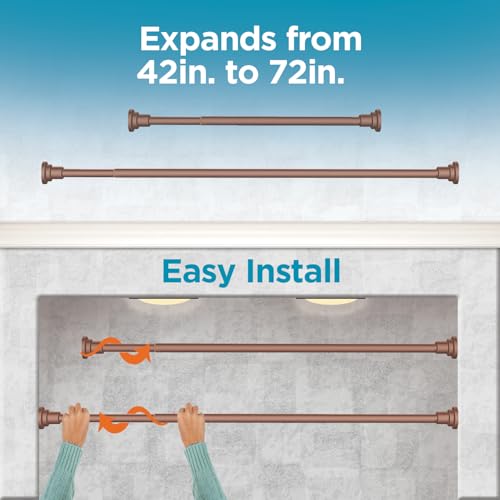 BLACK+DECKER Tension Shower Curtain Rod 42-72 Inch – Drill-Free Adjustable Curtain Rod, Rust-Resistant Stainless Steel Tension Curtain Rod for Shower, Bathroom, Window, Closet – 35 lb Capacity - color: Oil Bronze