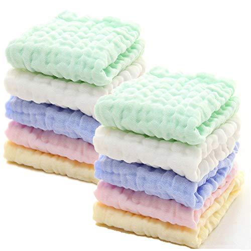Baby Washcloths - Natural Cotton Baby Wipes - Soft Newborn Face Towel for Sensitive Skin - 10 Pack, 12x12 inches (Multicolored) - color: Multicolored