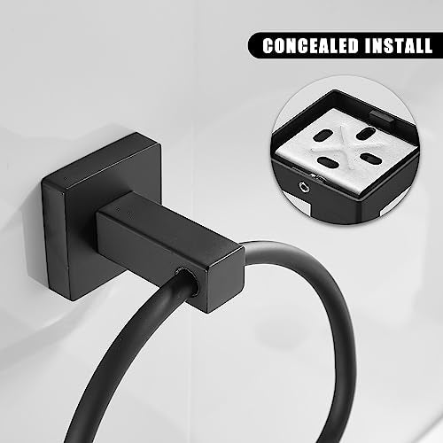 Leyden Black Toilet Paper Holder Towel Ring, Matte Bathroom Hand Towel Holder Toilet Roll Holder, Modern Bath Hardware Set Wall Mounted Stainless Steel 2 Pieces - color: Black Square Bottom