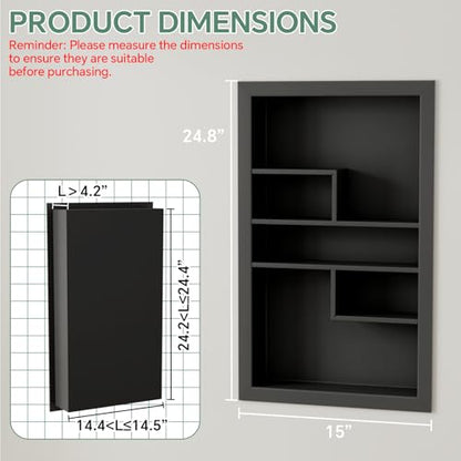 Stainless Steel Recessed Medicine Cabinet 14 * 24, Rust-proof Metal Wall Niche, In Wall Shower Niche Shelf Insert Replacement, Recessed Medicine Cabinets for Drywall, with 5 Compartments, Black - color: Black, size: 24''H * 14''W (5 Compartments)