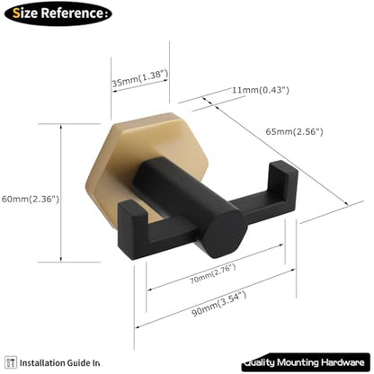 GERZWY Stainless Steel Coat/Robe Clothes Hook for Bath Kitchen, Bathroom Double Towel Hook Wall Mounted 2 Pack (Black & Gold) - color: Black & Gold