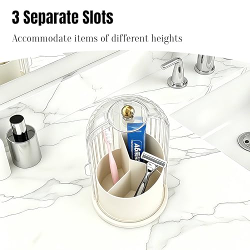 JEESA Dustproof Toothbrush Holder with Cover, Beige | 360° Rotating, 180° Sliding Lid, 3 Slots, Toothbrush Organizer, for Bathroom Countertop - color: Beige