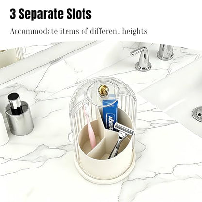 JEESA Dustproof Toothbrush Holder with Cover, Beige | 360° Rotating, 180° Sliding Lid, 3 Slots, Toothbrush Organizer, for Bathroom Countertop - color: Beige