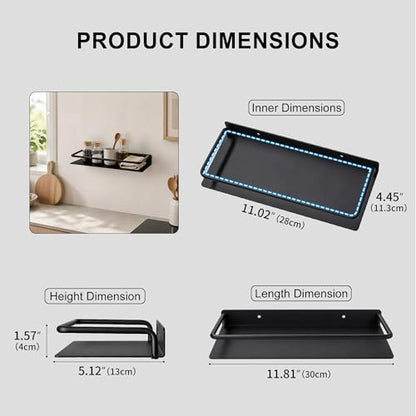 RFOUO 12 Inch Small Metal Wall Shelf with Guard Rail,Black,1 Pack | Small Bathroom Shelf, Wall Mounted, Aluminum Floating Shelf, For Toothbrush Perfume Spice,Bathroom Bedroom Kitchen - color: Black, size: 12Inch
