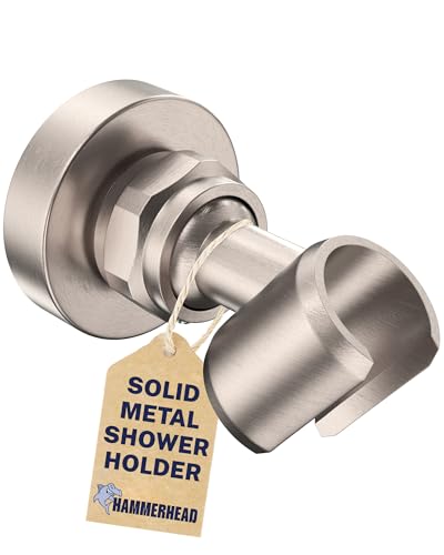 HammerHead Showers Solid Metal Handheld Showerhead Holder Wall Mount, Adjustable Screw-Mounted Pivot Ball, Shower Hose Holder, Fits Most Handheld Showerheads, Brushed Nickel - style: Brushed Nickel