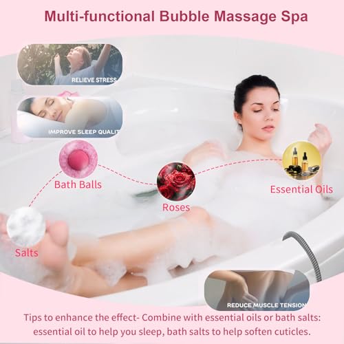 Bubble Bath Massager Mat with 6-Level Adjustment & Remote Control | Upgraded anti-slip suction cup，Inflatable pillow，Portable storage，Relieve muscle soreness and fatigue - color: Pink