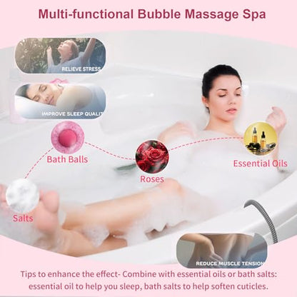 Bubble Bath Massager Mat with 6-Level Adjustment & Remote Control | Upgraded anti-slip suction cup，Inflatable pillow，Portable storage，Relieve muscle soreness and fatigue - color: Pink