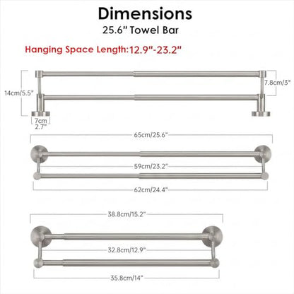 Double Towel Bar Towel Rack for Bathroom Wall Mounted Brushed Nickel | Adjustable 16-26 In,Wall Mounted Towel Holder, Stainless Steel, Rustproof, Towel Bar Rod Hanger Hardware Accessories Hotel - color: Brushed Nickel