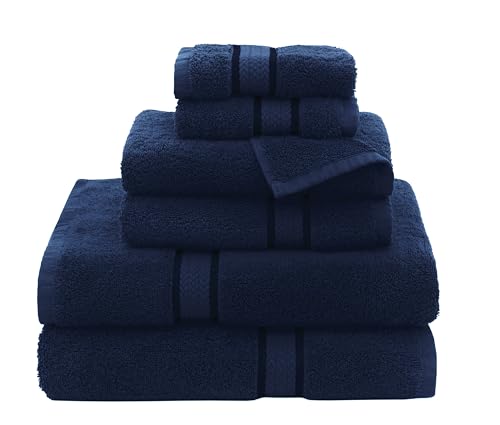 COTTON CRAFT Ultra Soft 6 Piece Towel Set - 100% Cotton Towels - Navy | Absorbent 580 GSM Quick Dry Everyday Premium Luxurious Bathroom Towels - 2 Large Bath Towels, 2 Hand Towels, 2 Washcloths - color: Night Sky, size: 6 Piece Towel Set