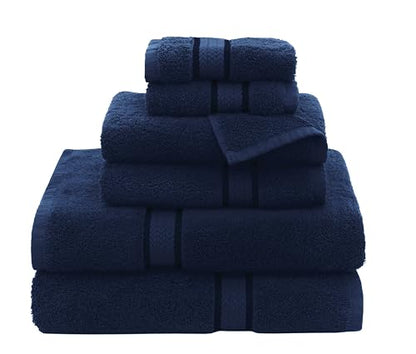 COTTON CRAFT Ultra Soft 6 Piece Towel Set - 100% Cotton Towels - Navy | Absorbent 580 GSM Quick Dry Everyday Premium Luxurious Bathroom Towels - 2 Large Bath Towels, 2 Hand Towels, 2 Washcloths - color: Night Sky, size: 6 Piece Towel Set