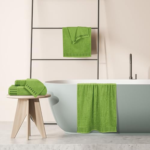 Ultra Soft 6 Pack Cotton Towel Set, Contains 2 Bath Towels 28x55 inch, 2 Hand Towels 16x24 inch & 2 Wash Cloths 12x12 inch, Ideal Everyday use, Compact & Lightweight - Kiwi Green - color: Kiwi Green, size: 6 Pack Set