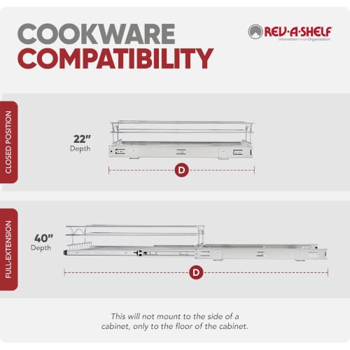 Rev-A-Shelf Pullout Drawer Organizer for Kitchen Cabinets, 24" x 22" | Steel Wire Slide Out Storage Basket, Min Opening Width of 23.5", 5WB1-2422CR-1 - size: 24" W x 22"D, style: Single Tier