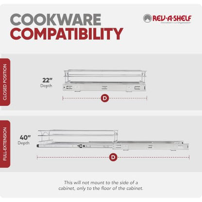 Rev-A-Shelf Pullout Drawer Organizer for Kitchen Cabinets, 24" x 22" | Steel Wire Slide Out Storage Basket, Min Opening Width of 23.5", 5WB1-2422CR-1 - size: 24" W x 22"D, style: Single Tier