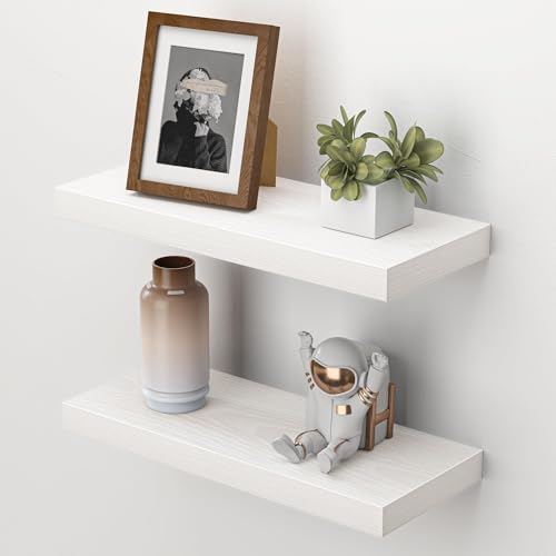 Heimlove Floating Shelves for Wall,16 inchs Shelf for Small Bathroom,Mounted Storage & Display Wood Shelves for Bedroom,Living Room,Kitchen,Office,Set of 2,White - color: White, size: 15.7"W x 6.5"D x 1.22"H,Set of 2-MDF