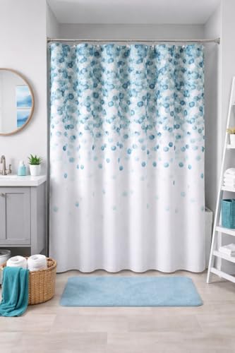 Serafina Home Mineral Blue Teal Modern Fabric Shower Curtain for Bathroom: Cascading Water Splash Pattern of Turquoise, Aqua, and White - color: Blue, Teal, Turquoise, Aqua, Grey, White
