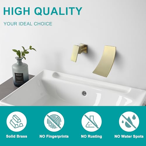 SKOWLL Single Handle Wall Mount Bathroom Sink Faucet, Brushed Gold Waterfall Modern Tub Faucet Set, Waterfall Spout - color: Brushed Gold