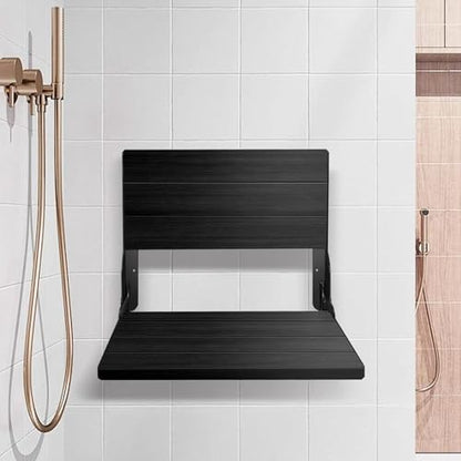 Teak Shower Bench, Folding Shower Chair Wall Mounted, Wood Folding Shower Seat, Teak Shower Bench for Inside Shower, 20 Inch Wide, 500 lbs Capacity (All Black, 20'' W x 16'' D x 20'' H) - color: All Black