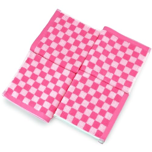 Jacquotha Wash Cloths 4 Pack - Pink Checkered Washcloths for Bathroom Decor | Soft Quick Dry Cotton Face Towels for Women & Girls, 13" x 13" - color: Pink