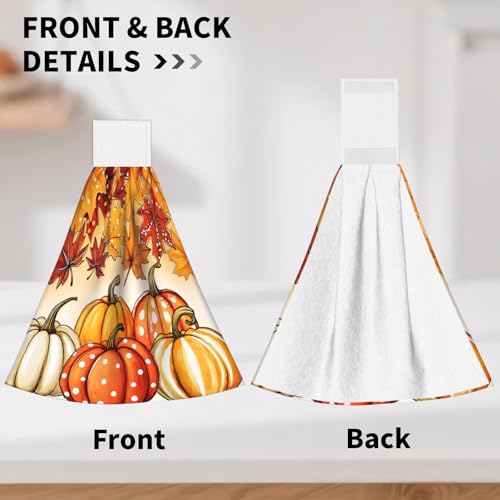Giwawa Autumn Pumpkin Hanging Hand Towels Set of 2 Maple Leaves Bath Tie Towel Thanksgiving Absorbent Dish Wipe Washcloth for Kitchen Tabletop Room - color: Pumpkin Maple Leaf