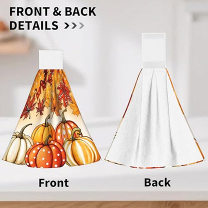 Giwawa Autumn Pumpkin Hanging Hand Towels Set of 2 Maple Leaves Bath Tie Towel Thanksgiving Absorbent Dish Wipe Washcloth for Kitchen Tabletop Room - color: Pumpkin Maple Leaf
