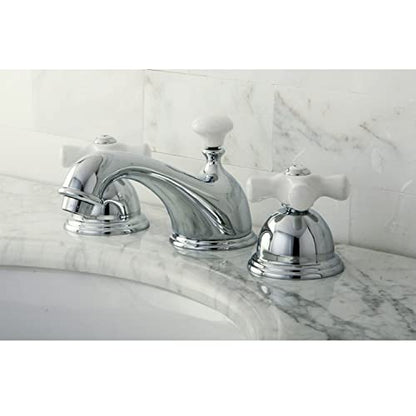 Kingston Brass KS3962PX Restoration Widespread Lavatory Faucet with Porcelain Cross Handle, Polished Brass, 8-Inch Adjustable Center - color: Polished Brass