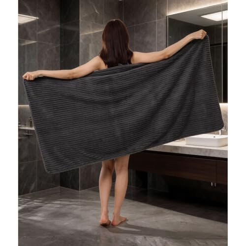 Bath Towels 2-Pack, 27.5x55 Inches - Ultra Soft and Highly Absorbent Quick Dry Microfiber Towels with Hanging Loop, Beauty Twill Stripe Design for Bath, Beach, Gym - color: 2dark Grey