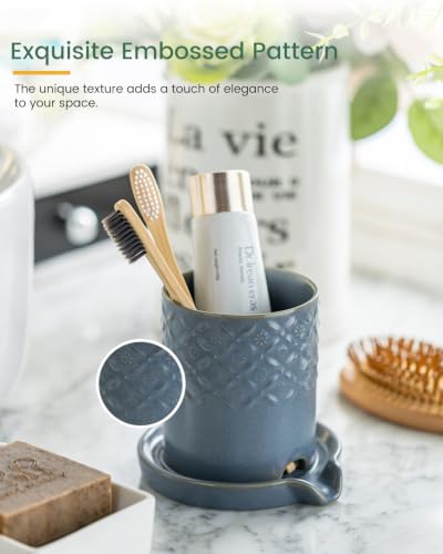 Zoeeker Toothbrush Holder, Ceramic Toothbrush and Toothpaste Holder Set | Electric Toothbrush Holder for Bathrooms Self-draining Toothbrush Organizer Makeup Brush Holder for Shower, Vanity, Blue - color: B-blue