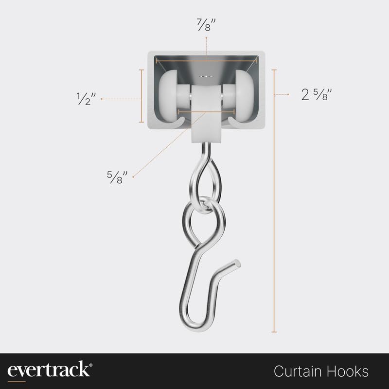Curtain Hooks - Dual Wheel Roller Carriers for Ceiling Mounted Curtain Track with Stainless Steel Hooks for Curtains, Drapes, and Room Dividers - Pack of 250 - size: Curtain Hooks - 250