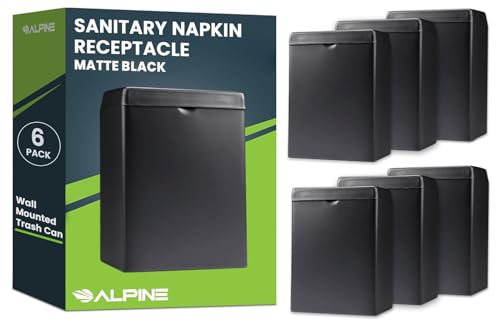 Alpine Sanitary Napkin Receptacle – 2 Pack Wall Mounted Tampon Holder, Feminine Hygiene Trash Can for Bathroom Provides Clean & Odor-Free Restroom in Home, Office & Public Restrooms (Black) - color: Black, size: 6-Pack