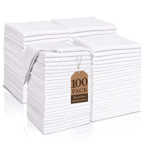 TEAWOO White Washcloths 100 Pack, Highly Absorbent & Quick Drying | Face Towels, Soft Bath Towels, Multi-Purpose Microfiber Wash Cloths for Bathroom, Hotel, Spa, Gym and Kitchen, 12x12 inches - size: 100Pack White