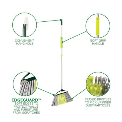 Pine-Sol Indoor Jumbo Broom with Long, Stainless Steel Collapsible Handle for Easy Storage, Heavy Duty Angle Bristles for Wood, Tile, Linoleum, and More - Sweeps Wet or Dry Debris