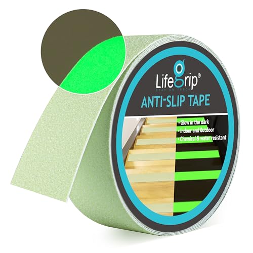 LifeGrip Anti Slip Traction Tape with Glow in Dark 2" x38' Luminous Green | Best Grip, Friction, Abrasive Adhesive for Stairs, Tread Steps, Outdoor, Visiable at Night, Safe for Seniors, Kids, Pets - color: All Glow in the Dark, size: 2" X 38'