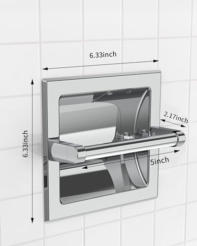 Chrome Recessed Toilet Paper Holder Wall Mounted 304 Stainless Steel | Polished Finish Post Pivoting Design Easy to Change Roll, in Wall Toilet Paper Holder for Mega Roll Waterproof & Rustproof - color: Chrome