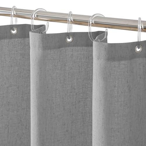 QiyI Farmhouse Linen Shower Curtain, Elegant Bath Decor, 72x84, Grey | Boho Neutral Linen Shower Curtain Set with 12 Clear Hooks for Bathroom, Waterproof Heavy Duty Fabric Bathroom Curtains - color: Grey, size: 72"W x 84"L (Pack of 1)