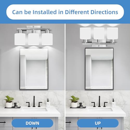 SILAMPDI Bathroom Light Fixtures Brushed Nickel, 3-Light Bathroom Lights Over Mirror, Bathroom Vanity Lights for Bedroom, Living Room, Hallway, Milky White Glass Shades, E26 Base, Bulbs Not Included - color: Brushed Nickel-3Light