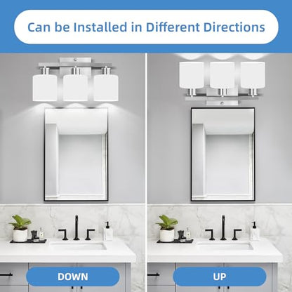 SILAMPDI Bathroom Light Fixtures Brushed Nickel, 3-Light Bathroom Lights Over Mirror, Bathroom Vanity Lights for Bedroom, Living Room, Hallway, Milky White Glass Shades, E26 Base, Bulbs Not Included - color: Brushed Nickel-3Light