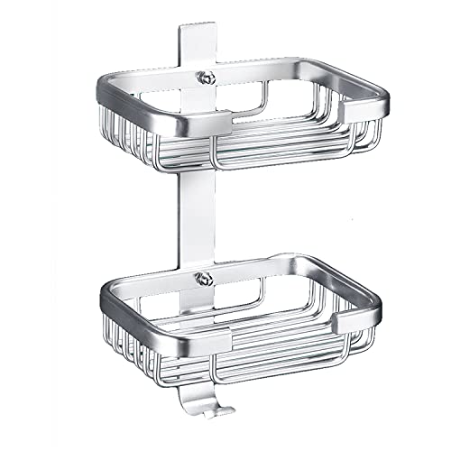Soap Dish with Hook for Bathroom Shower Kitchen Sponge Holder Wall Mounted Rustproof No Drilling Adhesive Bar Soap Holder,Silver - color: Silver