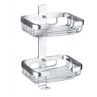 Soap Dish with Hook for Bathroom Shower Kitchen Sponge Holder Wall Mounted Rustproof No Drilling Adhesive Bar Soap Holder,Silver - color: Silver