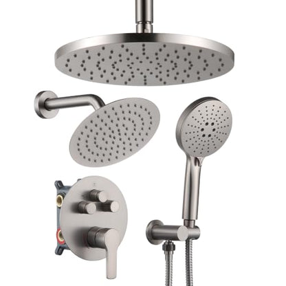 Iriber Brushed Nickel Shower head with Handheld,8"+10" Shower Faucet Set | 10 Inch Ceiling +8 Inch Wall Mount Dual Shower Heads,Push Button Diverter,3 Setting Handheld,Pressure Balance Valve Cartridge - color: Brushed Nickel 06