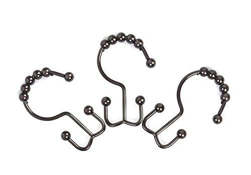 Double Glide Roller Shower Curtain Hooks, Oil Rubbed Bronze,12PCS | 100% Stainless Steel, Curtain Hooks Rings for Bathroom Shower Rods Curtains and Liners, Easy Glide Rollers - color: Oil,bronze