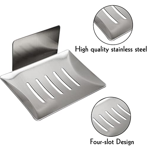 Soap Dish for Shower Wall, Stainless Steel Adhesive Soap Holder for Bathroom, 5 Slot Sponge Holder for Kitchen Sink, Bar Soap Tray with Drain Silver - color: Silver 1pack